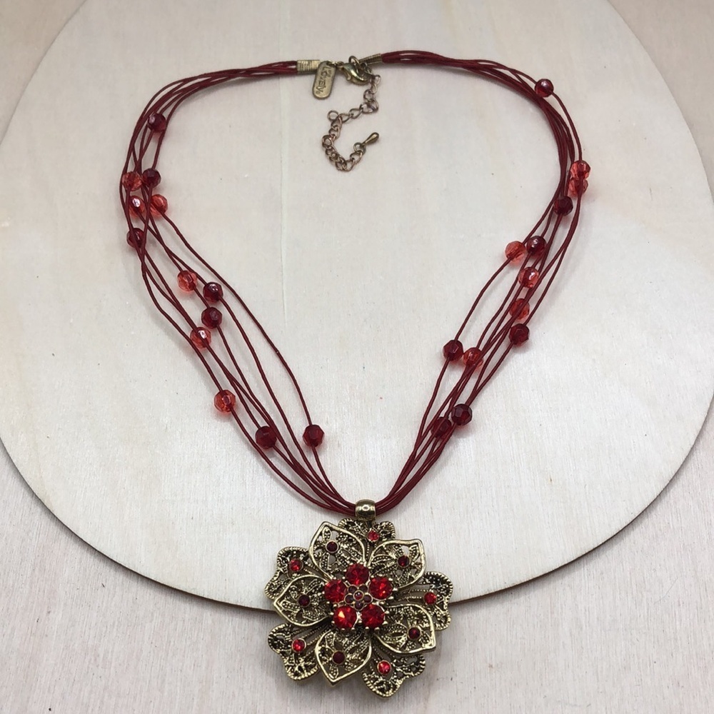 AND LOVELY bejeweled flower medallion necklace-statement style-regal